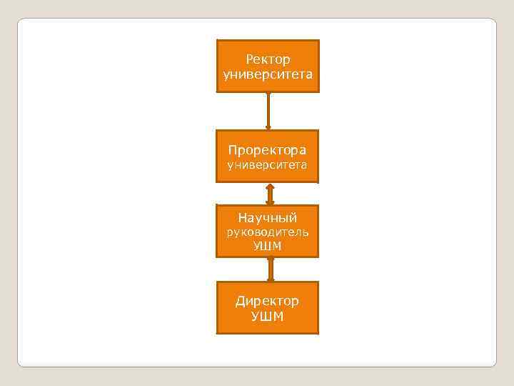 Ректор университета Проректора университета Научный руководитель УШМ Директор УШМ 