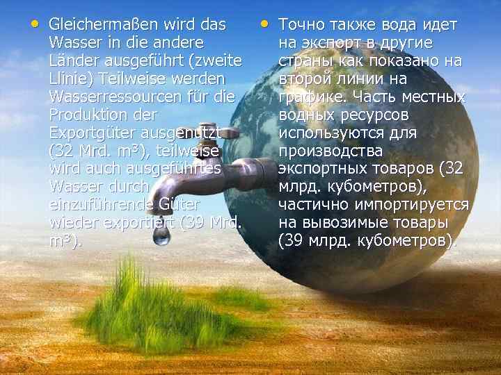  • Gleichermaßen wird das Wasser in die andere Länder ausgeführt (zweite Llinie) Teilweise