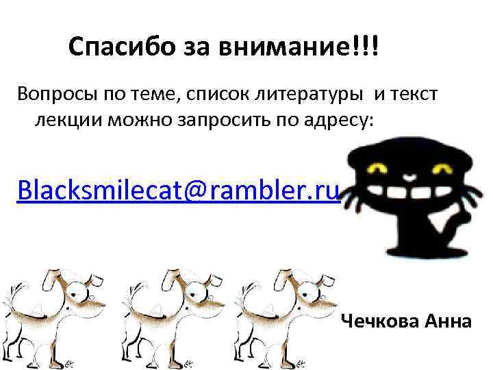 Спасибо за внимание!!! Вопросы по теме, список литературы и текст лекции можно запросить по