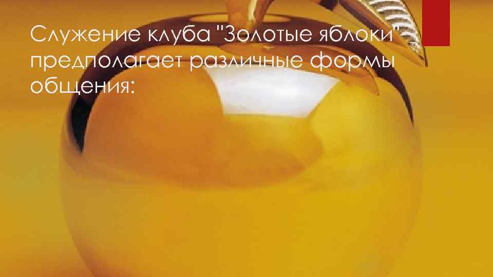 Служение клуба "Золотые яблоки" предполагает различные формы общения: 