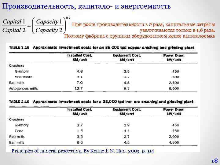 Производительность, капитало- и энергоемкость При росте производительности в 2 раза, капитальные затраты увеличиваются только