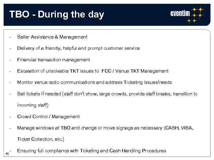 TBO - During the day - Seller Assistance & Management - Delivery of a