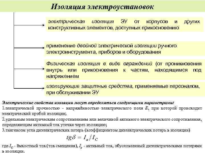 Изоляция электроустановок электрическая изоляция ЭУ от корпусов и конструктивных элементов, доступных прикосновению других применение