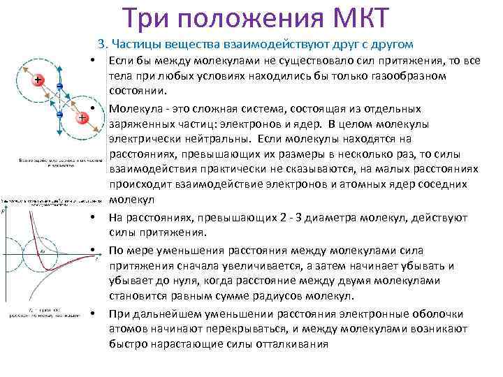 Величина взаимодействия частиц. Взаимодействие молекул МКТ. Взаимодействие частиц вещества МКТ. Три основных положения молекулярно-кинетической теории. Взаимодействие между молекулами.