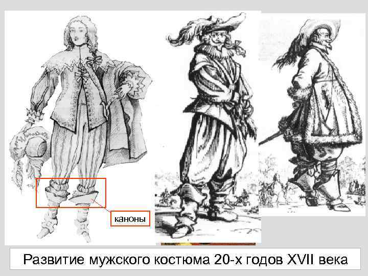 каноны Развитие мужского костюма 20 -х годов XVII века 