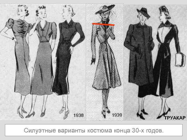 1938 1939 Силуэтные варианты костюма конца 30 -х годов. ТРУАКАР 