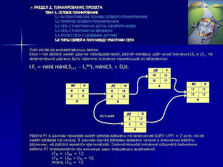 РАЗДЕЛ 2. ПЛАНИРОВАНИЕ ПРОЕКТА ТЕМА 5. СЕТЕВОЕ ПЛАНИРОВАНИЕ 5. 1 МАТЕМАТИЧЕСКИЕ ОСНОВЫ СЕТЕВОГО ПЛАНИРОВАНИЯ