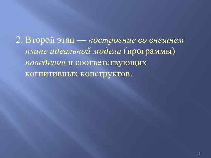 2. Второй этап — построение во внешнем плане идеальной модели (программы) поведения и соответствующих