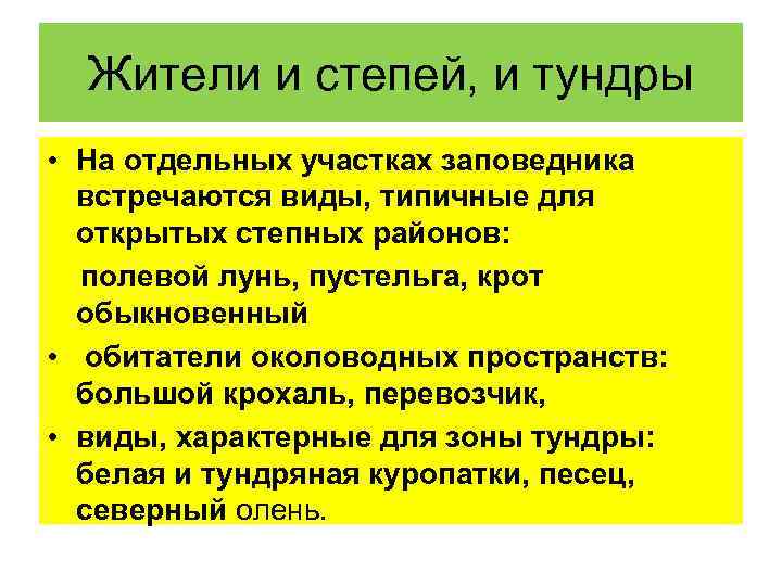 Жители и степей, и тундры • На отдельных участках заповедника встречаются виды, типичные для