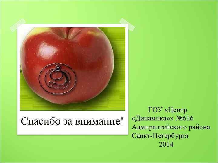Спасибо за внимание! ГОУ «Центр «Динамика» » № 616 Адмиралтейского района Санкт-Петербурга 2014 