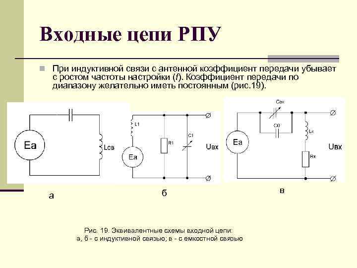 Входные цепи РПУ n При индуктивной связи с антенной коэффициент передачи убывает с ростом