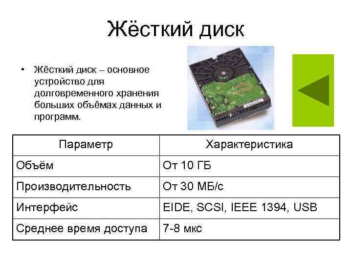 Жёсткий диск • Жёсткий диск – основное устройство для долговременного хранения больших объёмах данных