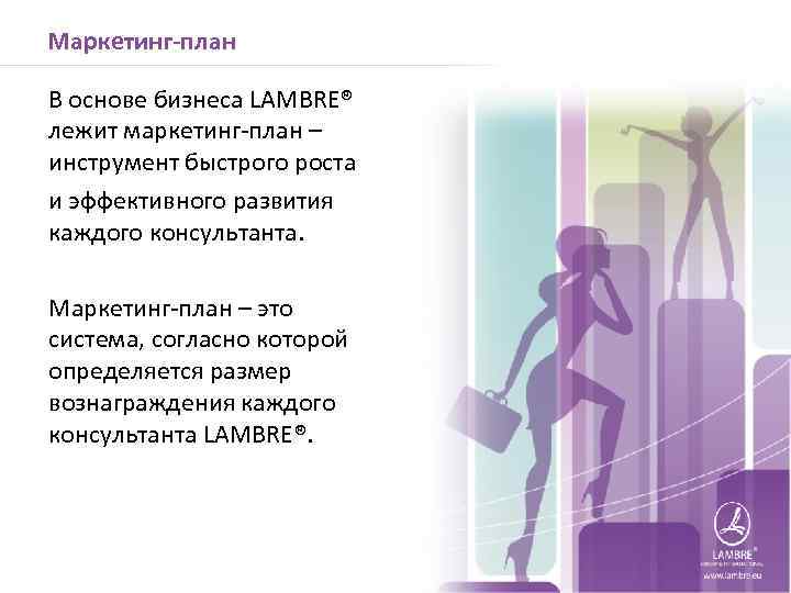 Маркетинг-план В основе бизнеса LAMBRE® лежит маркетинг-план – инструмент быстрого роста и эффективного развития