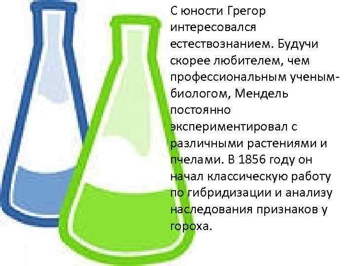 С юности Грегор • С признаков у гороха. интересовался естествознанием. Будучи скорее любителем, чем