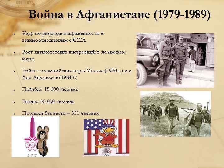 Война в Афганистане (1979 -1989) Удар по разрядке напряженности и взаимоотношениям с США Рост