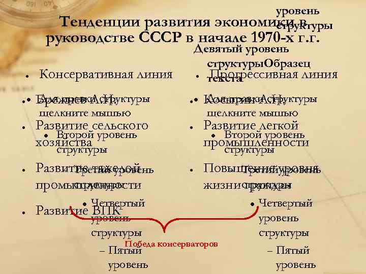 уровень экономики в структуры Тенденции развития руководстве СССР в начале 1970 -х г. г.