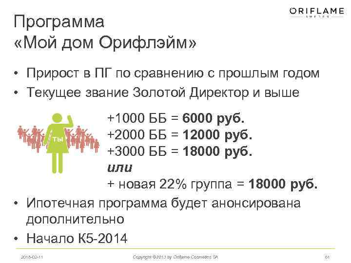 Программа «Мой дом Орифлэйм» • Прирост в ПГ по сравнению с прошлым годом •