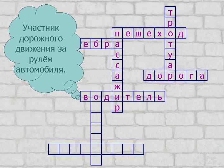 т р Участник п е ш е х о д дорожного з е б