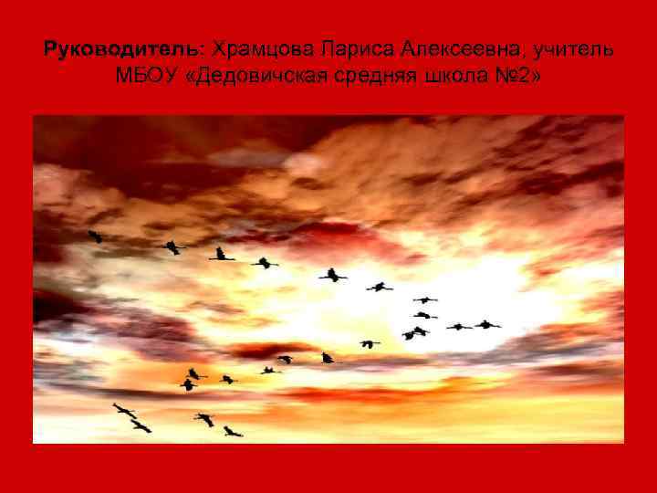 Руководитель: Храмцова Лариса Алексеевна, учитель МБОУ «Дедовичская средняя школа № 2» 