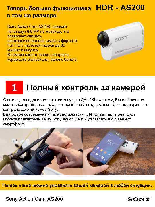 Теперь больше функционала в том же размере. HDR - AS 200 Sony Action Cam