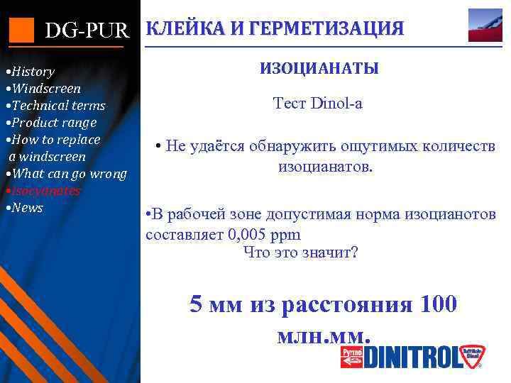 DG-PUR КЛЕЙКА И ГЕРМЕТИЗАЦИЯ • History • Windscreen • Technical terms • Product range