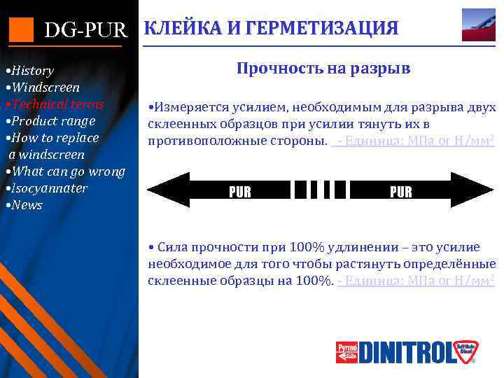 DG-PUR КЛЕЙКА И ГЕРМЕТИЗАЦИЯ • History • Windscreen • Technical terms • Product range