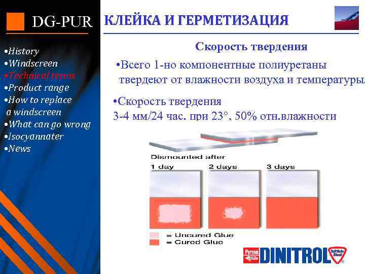 DG-PUR КЛЕЙКА И ГЕРМЕТИЗАЦИЯ • History • Windscreen • Technical terms • Product range