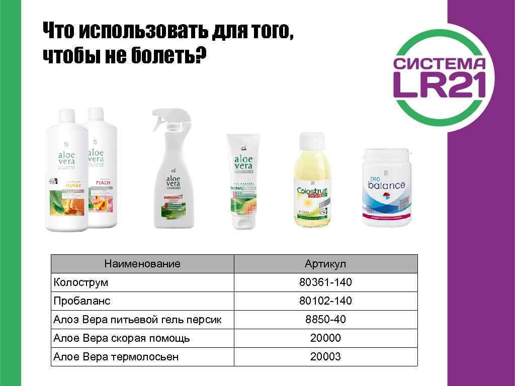 Что использовать для того, чтобы не болеть? Наименование Артикул Колострум 80361 -140 Пробаланс 80102