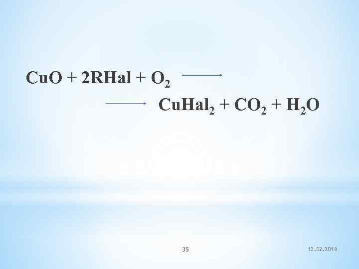 Cu. O + 2 RHal + O 2 Cu. Hal 2 + CO 2