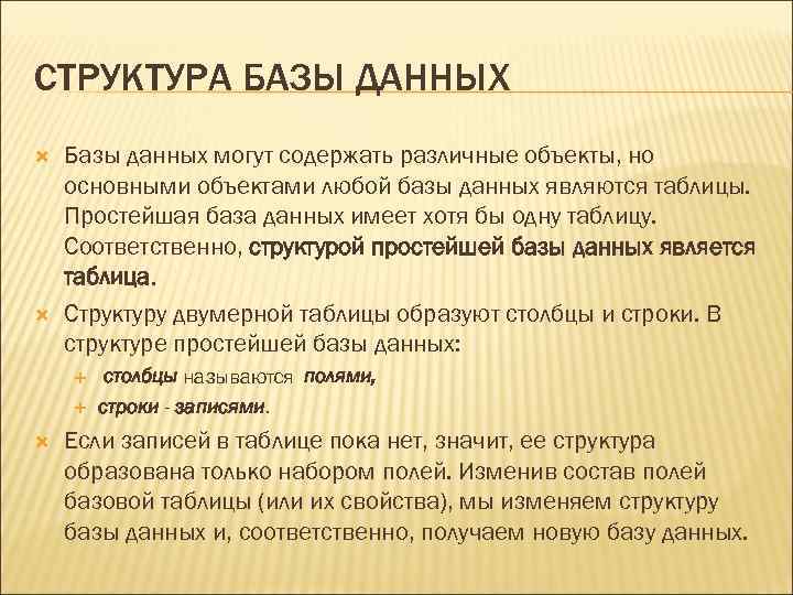 Состав баз. Структура базы данных. Структура простейшей базы данных. Состав и структура баз данных. Структура простейших баз данных.