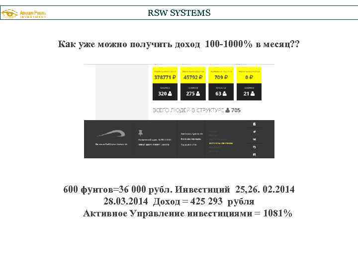 RSW SYSTEMS Как уже можно получить доход 100 -1000% в месяц? ? 600 фунтов=36
