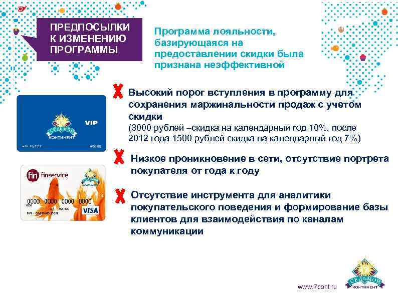 ПРЕДПОСЫЛКИ К ИЗМЕНЕНИЮ ПРОГРАММЫ Программа лояльности, базирующаяся на предоставлении скидки была признана неэффективной Высокий