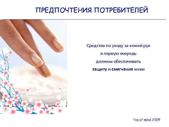 ПРЕДПОЧТЕНИЯ ПОТРЕБИТЕЛЕЙ Средства по уходу за кожей рук в первую очередь должны обеспечивать защиту