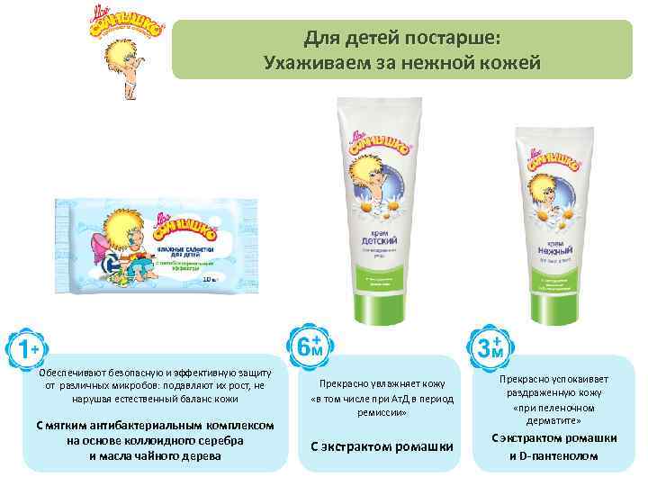 Для детей постарше: Ухаживаем за нежной кожей Обеспечивают безопасную и эффективную защиту от различных