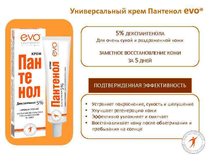 Универсальный крем Пантенол evo® 5% ДЕКСПАНТЕНОЛА Для очень сухой и раздраженной кожи ЗАМЕТНОЕ ВОССТАНОВЛЕНИЕ
