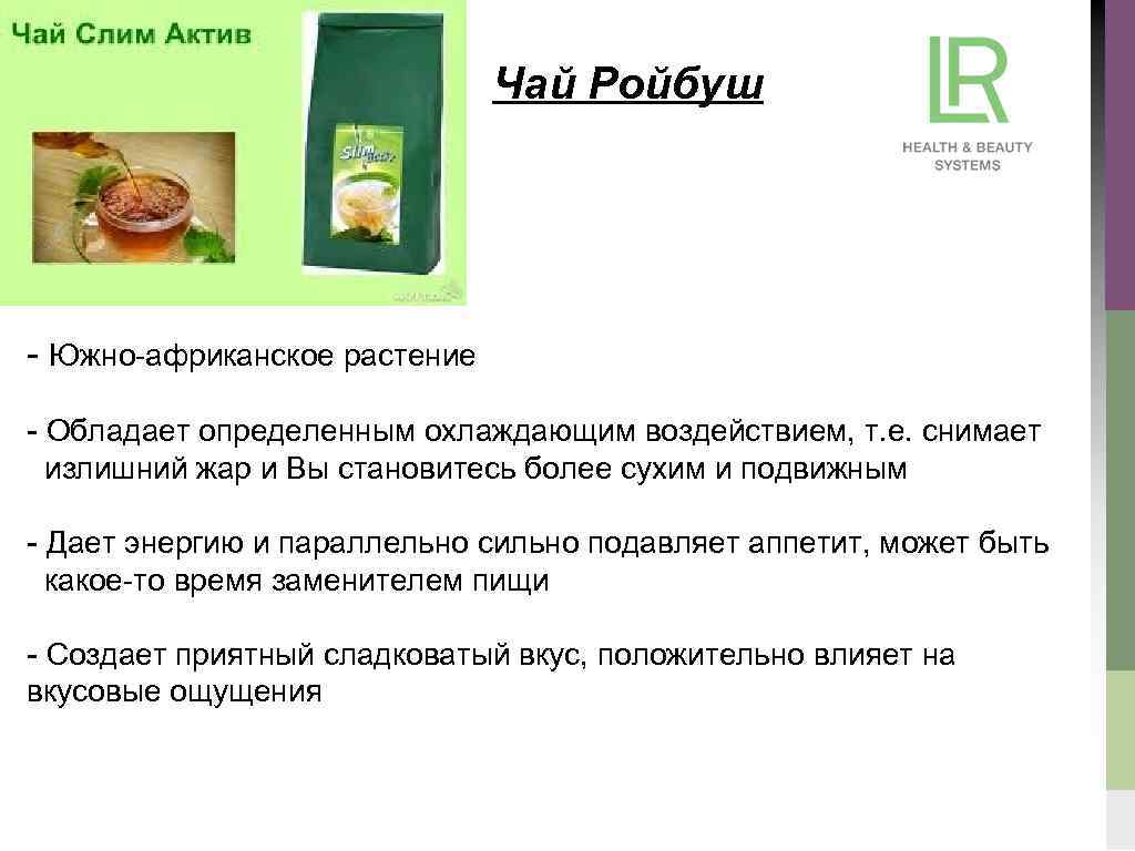 Чай Ройбуш - Южно-африканское растение - Обладает определенным охлаждающим воздействием, т. е. снимает излишний