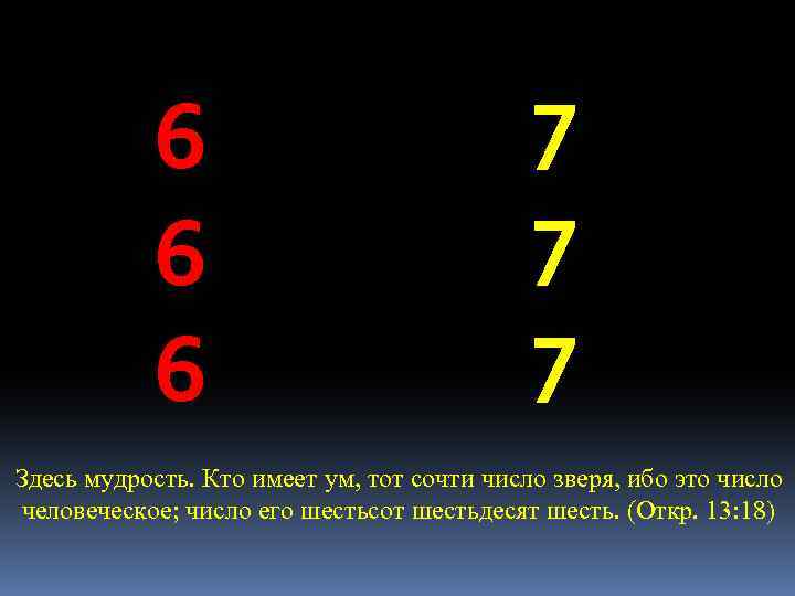 6 6 6 7 7 7 Здесь мудрость. Кто имеет ум, тот сочти число