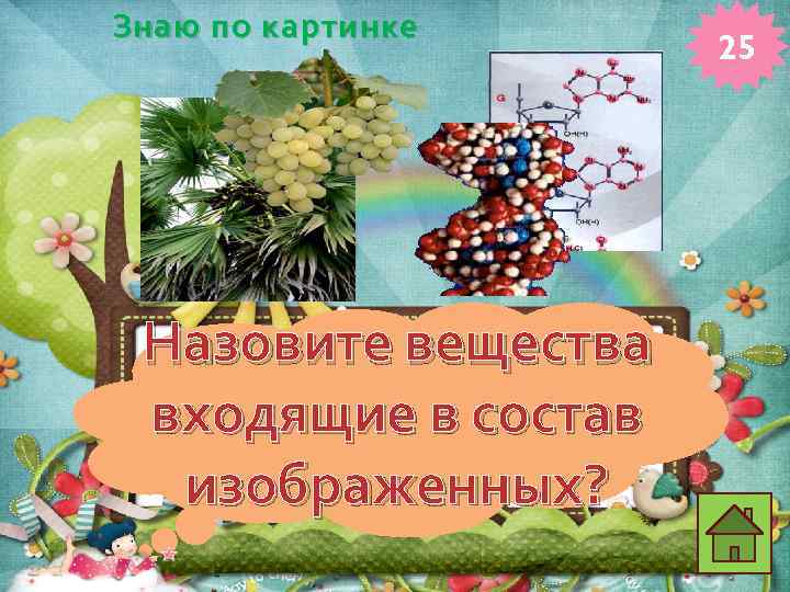 Знаю по картинке Назовите вещества входящие в состав изображенных? 25 