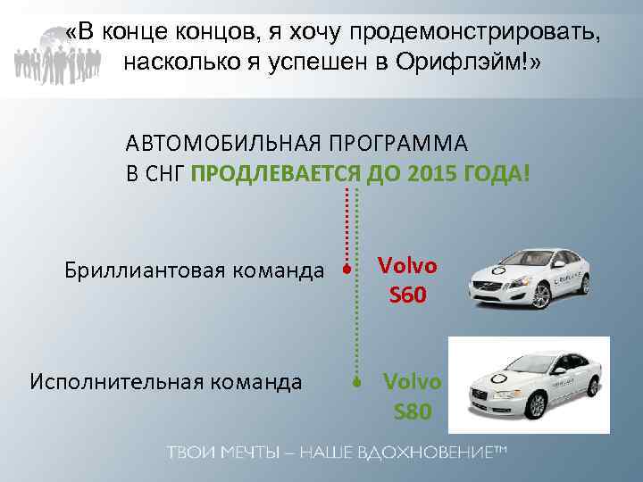  «В конце концов, я хочу продемонстрировать, насколько я успешен в Орифлэйм!» АВТОМОБИЛЬНАЯ ПРОГРАММА