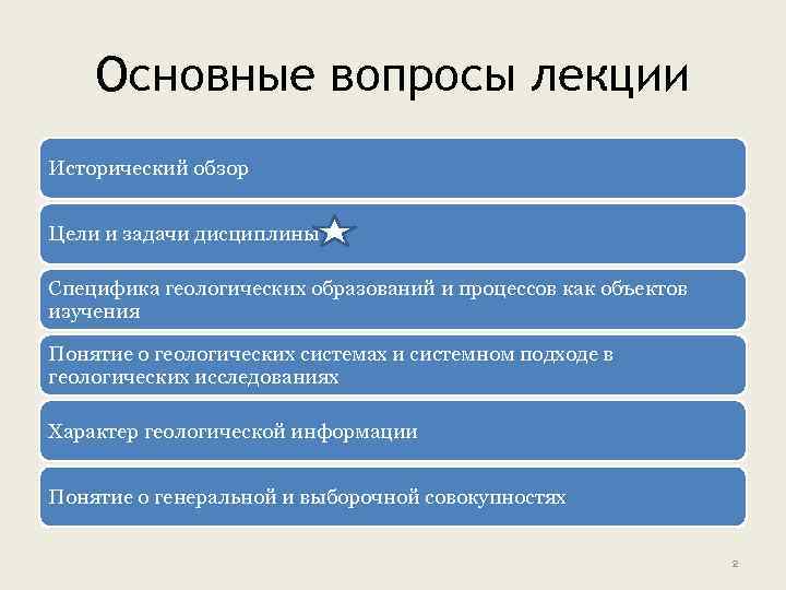 Основные вопросы лекции Исторический обзор Цели и задачи дисциплины Специфика геологических образований и процессов