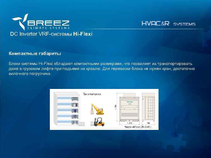For professionals DC Inverter VRF-системы Hi-Flexi Компактные габариты Блоки системы Hi-Flexi обладают компактными размерами,
