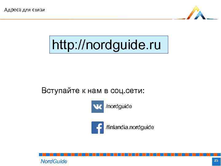 Адреса для связи http: //nordguide. ru Вступайте к нам в соц. сети: /nordguide /finlandia.