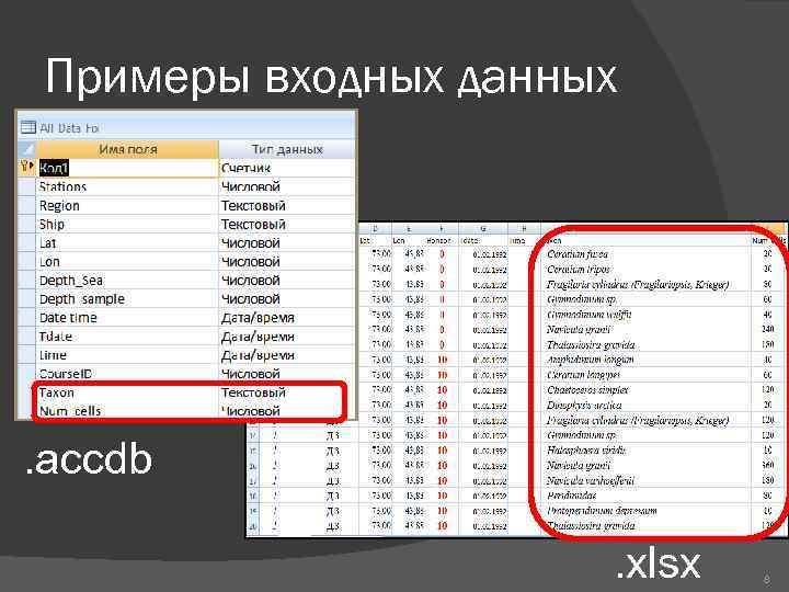 Примеры входных данных . accdb. xlsx 8 