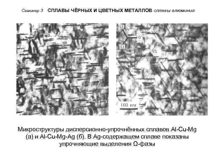 Семинар 3 СПЛАВЫ ЧЁРНЫХ И ЦВЕТНЫХ МЕТАЛЛОВ сплавы алюминия Микроструктуры дисперсионно-упрочнённых сплавов Al-Cu-Mg (а)