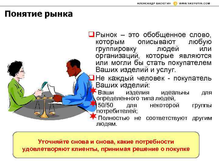 Понятие рынка q Рынок – это обобщенное слово, которым описывают любую группировку людей или