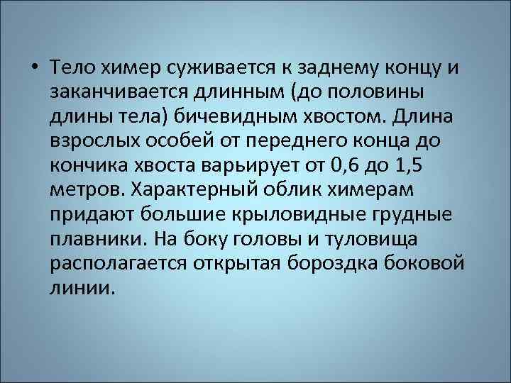  • Тело химер суживается к заднему концу и заканчивается длинным (до половины длины