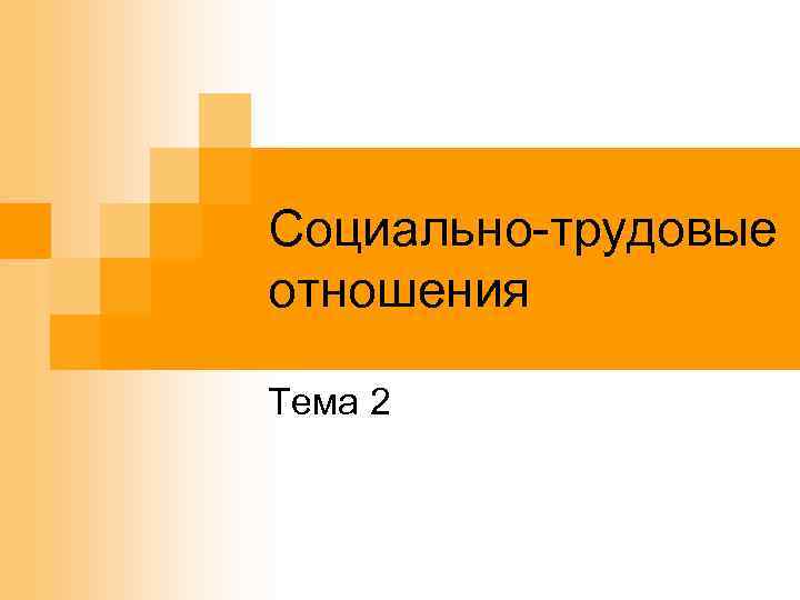 Социально-трудовые отношения Тема 2 