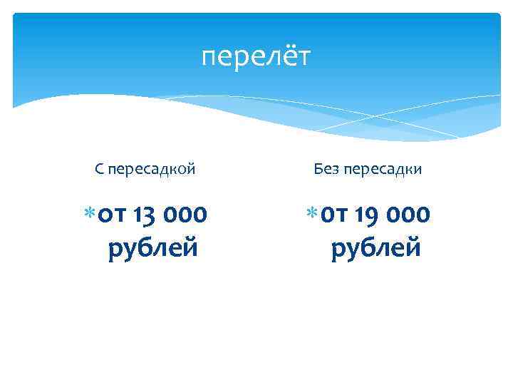 перелёт С пересадкой Без пересадки от 13 000 рублей 0 т 19 000 рублей