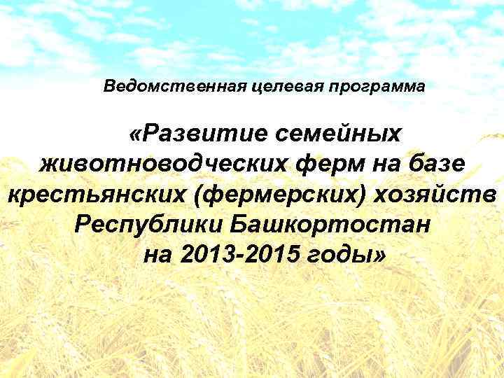 Ведомственная целевая программа «Развитие семейных животноводческих ферм на базе крестьянских (фермерских) хозяйств Республики Башкортостан