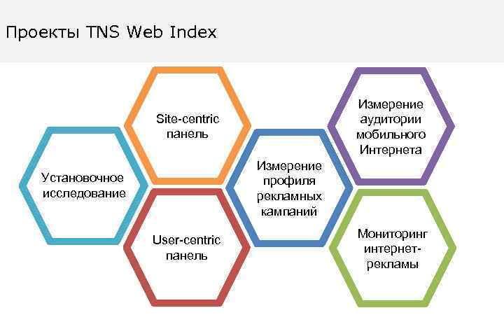 Интернет-проекты TNS Проекты TNS Web Index Измерение аудитории мобильного Интернета Site-centric панель Измерение профиля